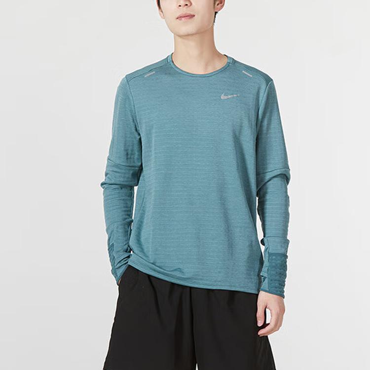 Nike Solid Color Training Sports Crew Neck Long Sleeve T-Shirt Men Tops Blue-Gray DD5650-058