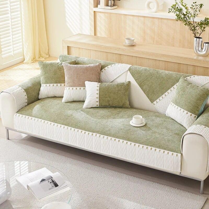 

French Chenille Sofa Covers Non Slip L Shaped Couch Cushion Cover Universal Four Seasons Splicing Pattern 70x70cm 1pcs