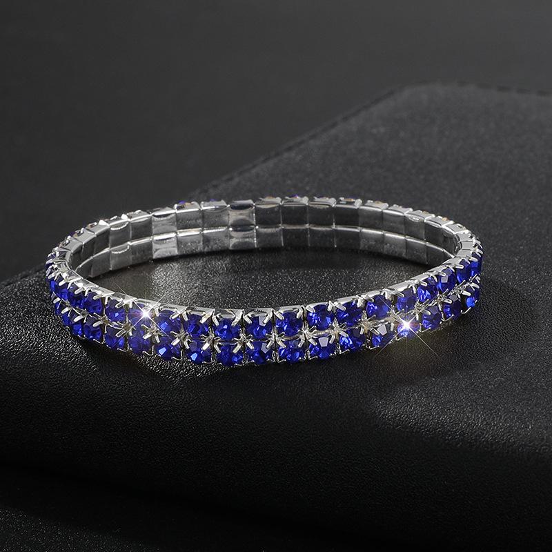 Full Diamond Bracelet Exaggerated Rhinestone Bracelet Bridal Crystal Two Rows Elastic Line Bracelet Female
