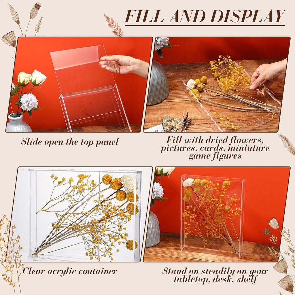 Shadow Box Frame Acrylic Photo Picture Frame DIY Tabletop Display Case All Clear Memory Box for Dried Flowers Birthday Wedding