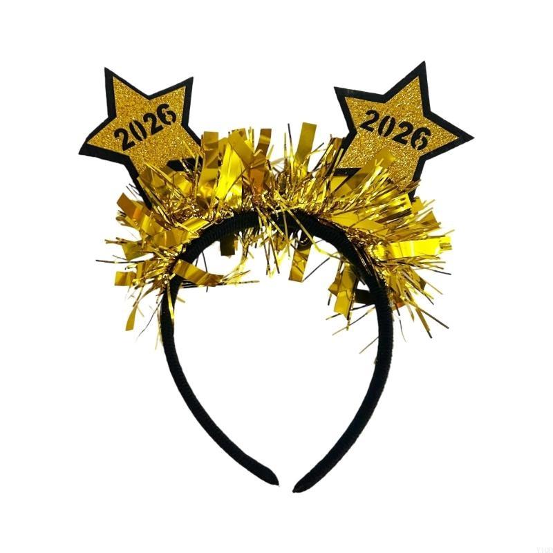 

Festival Headband Comfortable 2026 New Year Headband Holiday Celebration Accessory Metallic Christmas Headband For New Year золотий