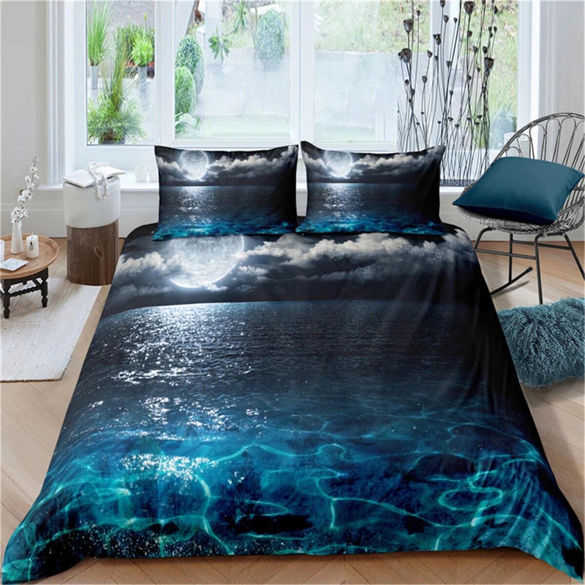 

Beach Ocean Bedding Set Full Size Landscape Duvet Cover Pillowcase 2/3pc Queen Double King Bedroom Home Decoration Gift Baby 100x135cm
