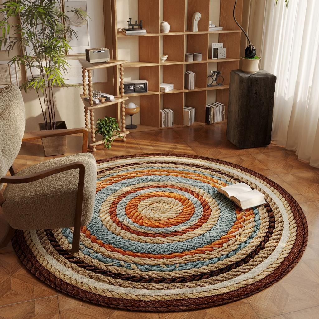 Swivel Chair Floor Mat Retro Ethnic Style High-end Sofa Coffee Table Mat Light Luxury Round Cloakroom Dirt-resistant Living Room Carpet