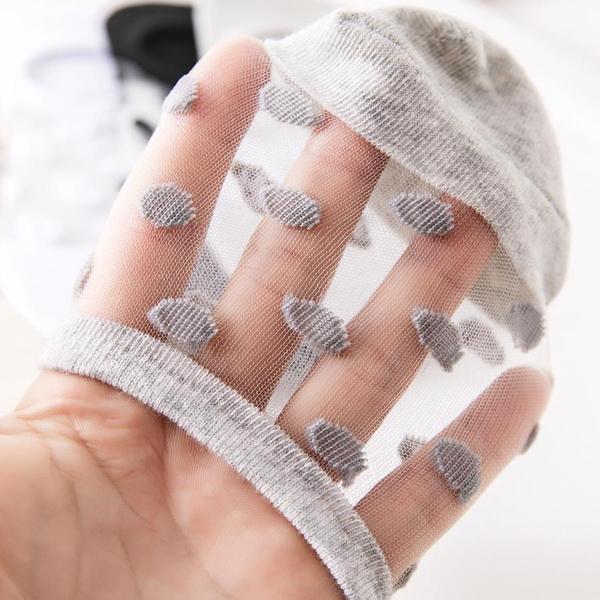 5Pairs Round Dot Socks Women's Summer Thin Transparent Invisible Boat Socks Breathable Short Sock Mesh Ultra-thin Non-slip Socks