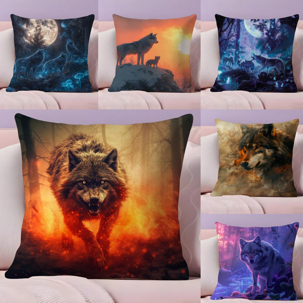Animal Wolf King Print Cushion Cover Plush Fabric Soft DoubleSided Printed Sofa Warm Winter Home Gift Pillow Cover