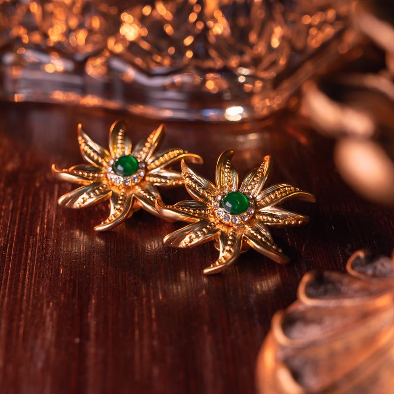 

Винтажный набор броши и клипс из выдувного стекла золотого цвета