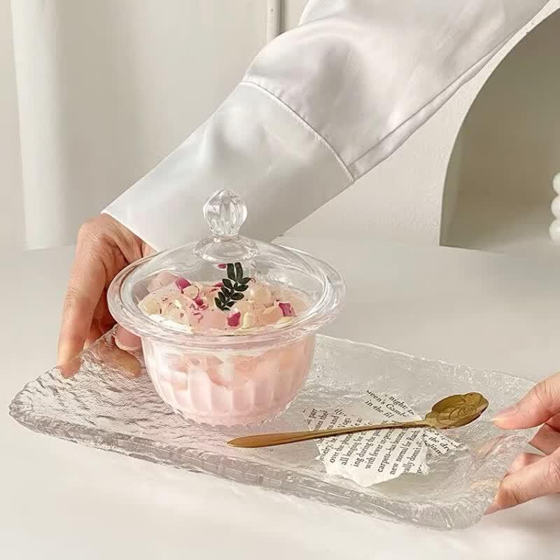 Transparent Glass Dessert Bowls with Lids (Set of 2)