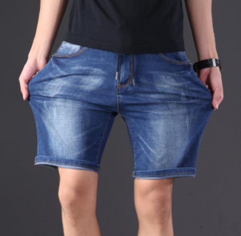 Oversized Men's Denim Shorts Men Elastic Waist Five -Point Pants Knee Length Loose Shorts Light Blue Straight Shorts Man Plus Size L -9xl