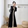 Francouzské Vintage Pletené Šaty Dámské Podzim Zima Nová Korejská Verze Módní Dlouhý Designový Smysl Černobílý Kontrast Ležérní Šaty