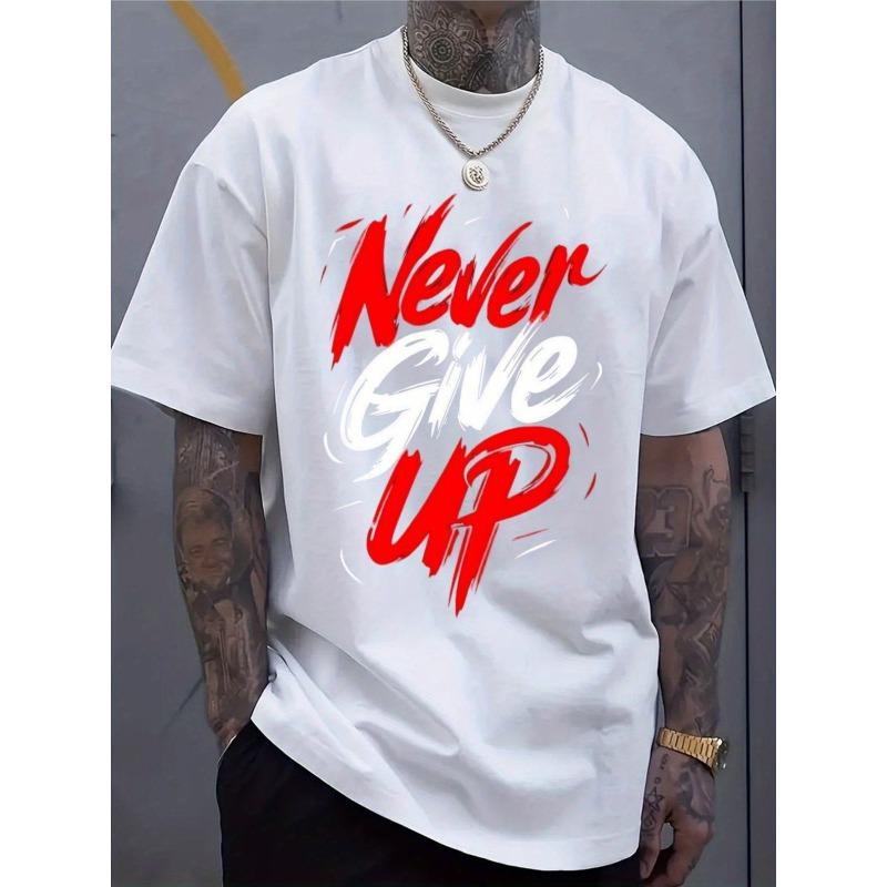 

European sizes Plus-size Men S Fashion Print T-shirt | Pure, Breathable, Casual Sportswear, Crew Neck, Short Sleeve, Geometric Pattern 4XL білий