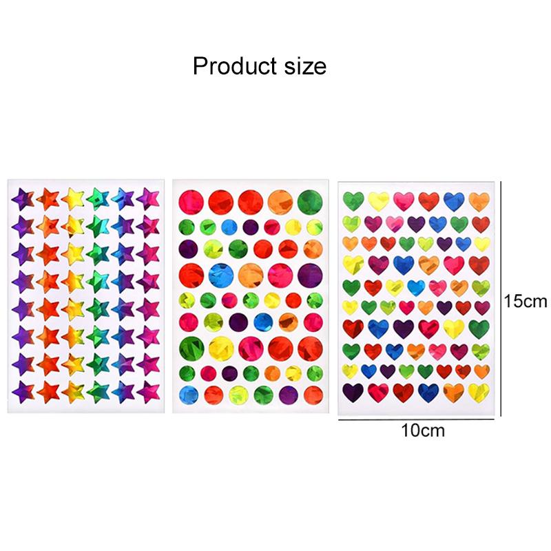 10pcs/set Laser Sticker Star Heart Dots Colorful Cute Handmade DIY Scrapbook Decorative Stickers Accessories for Album TMZ