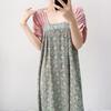 Women's nightgown thin short-sleeved printing light luxury simple breathable casual loungewear long skirt can be worn outside