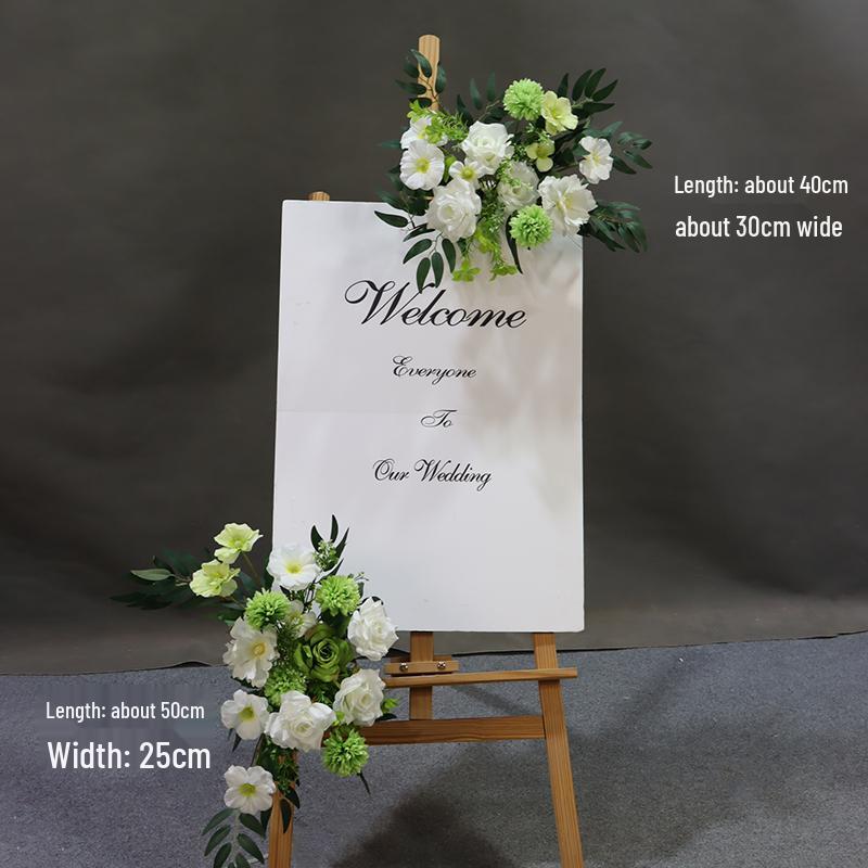 Silk Flower Wedding Welcome & Directional Sign with Floral Art Decoration