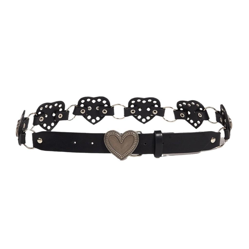 Retro Street Fashion Heart Pu Leather Belt With Metal Snap Closure For Women