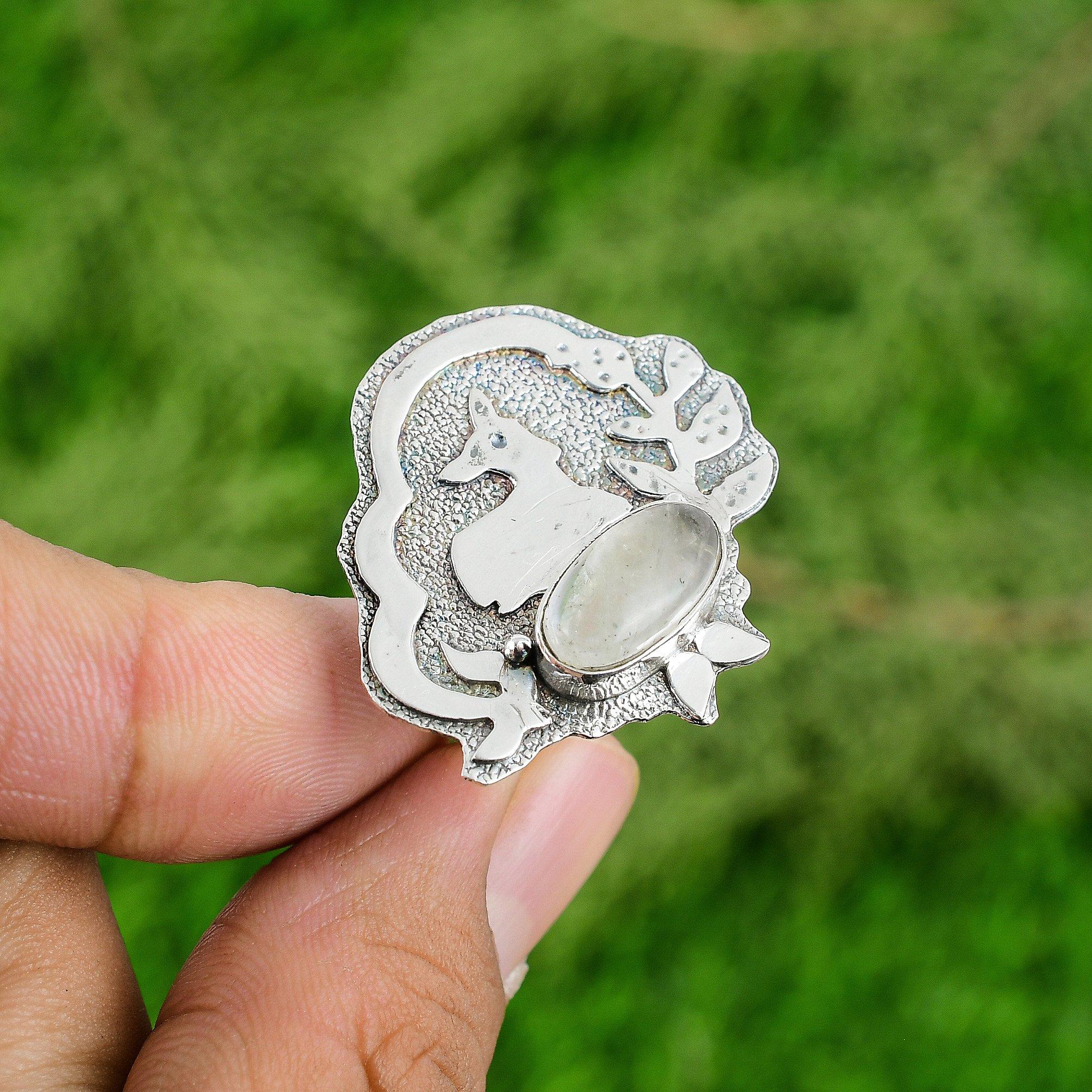 

925 Silver Moonstone Stone Unique Promise Statement Sister Wedding Bezel Ring Adjustable