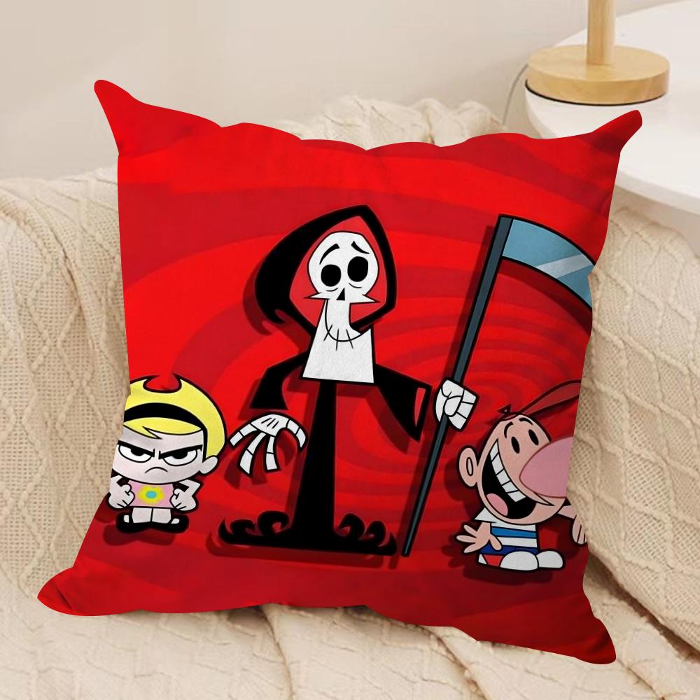 B-Billy & Mandy'sAdventure Cushion Cover Silky Short Plush Double-Sided Printed Pillow Case for Sofa All Seasons Home Decor Gift