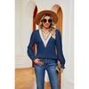 Fall Winter New Women's V-Neck Lace Splicing Loose Long Sleeve T-Shirt Top, Cross-Border Casual Tops for Women
