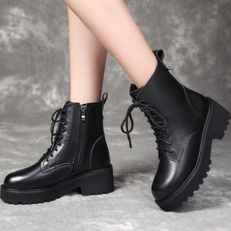 Fashion Booties Leather Lace-up Combat Chunky Hot Y2k Woman Short Shoes Chic and Elegant Trend 2025 New In Sale Pu Ankle Boots for Women