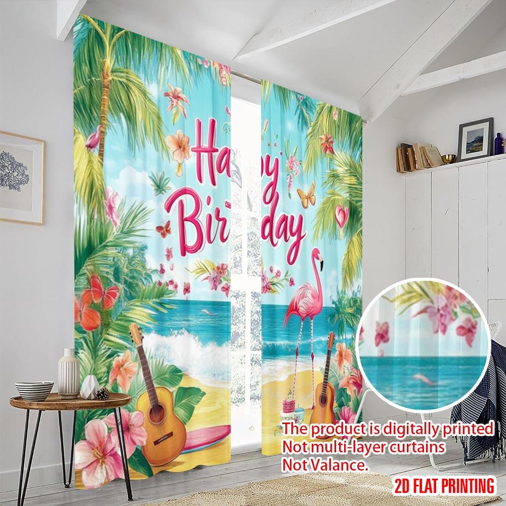 2pcs,2D plane printing Curtains Digital Printed Tropical Birthday Bash Versatile 100% Polyester (without rod) Decorations For