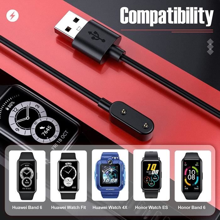 Chargeur Compatible avec Band 6-Honor Band 6-Honor Watch ES- Watch Fit- 4X Smartwatch, [2 PCS] Câble de montre USB 100 cm, [197]