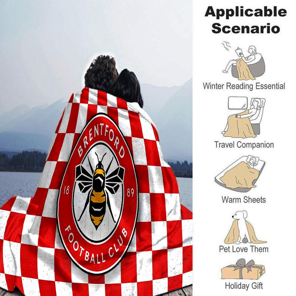 Brent-ford Football Club Crest Flannel Blanket, Soft Polyester, Modern Design, All-Season for Camping, Travel, Gifts for Holidays or Birthdays