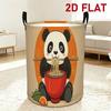 1pc, Dirty Clothes Basket, 2D Flat Printing, Cartoon Panda Eating Noodles Pattern, Household Tool Basket with Handle, Foldable Multifunctional Laundry