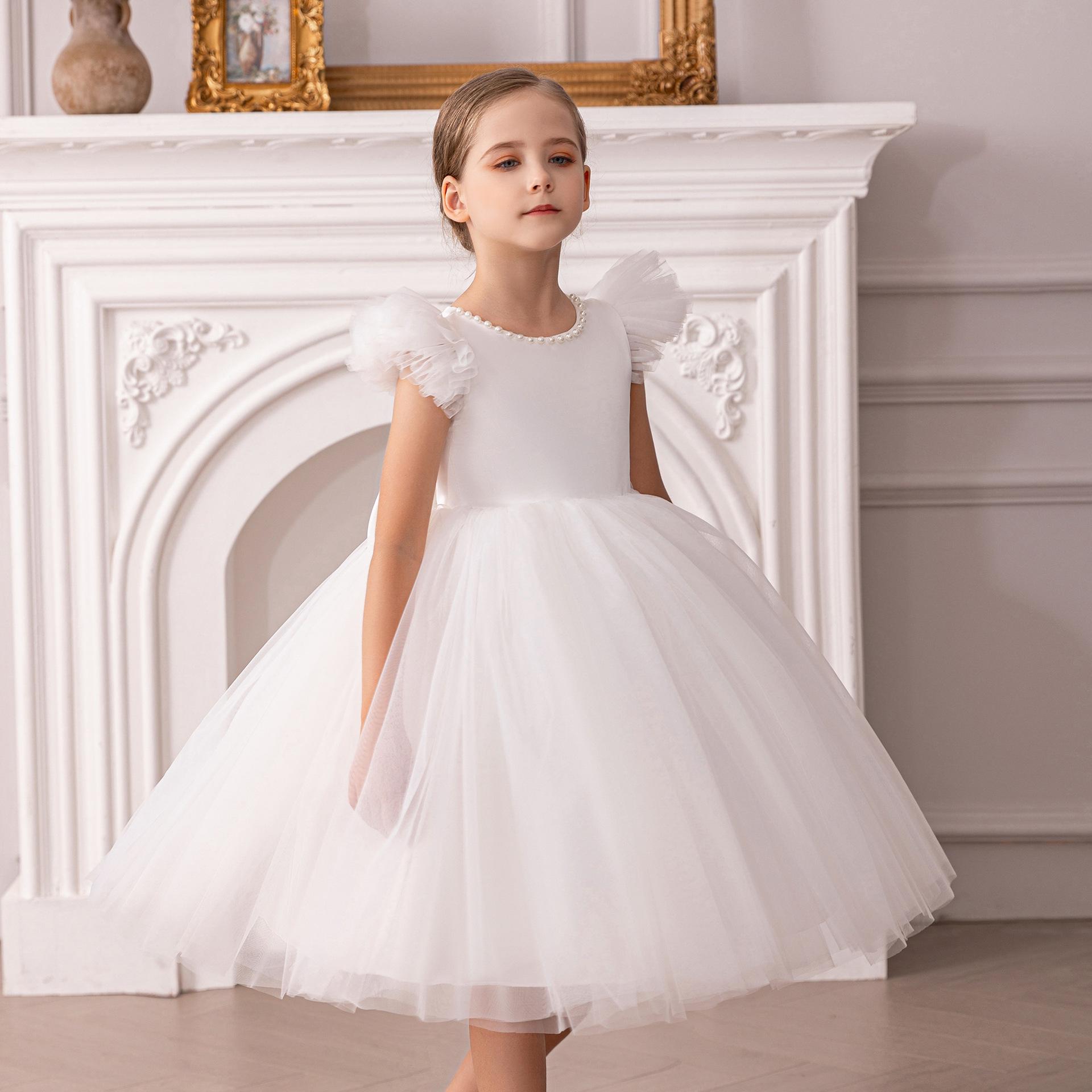 

Платье для девочки на день рождения и праздник: Дизайн в стиле принцессы для свадеб, девочек-цветочниц, фортепианных выступлений и вечеринок. 120cm (6Y) белый