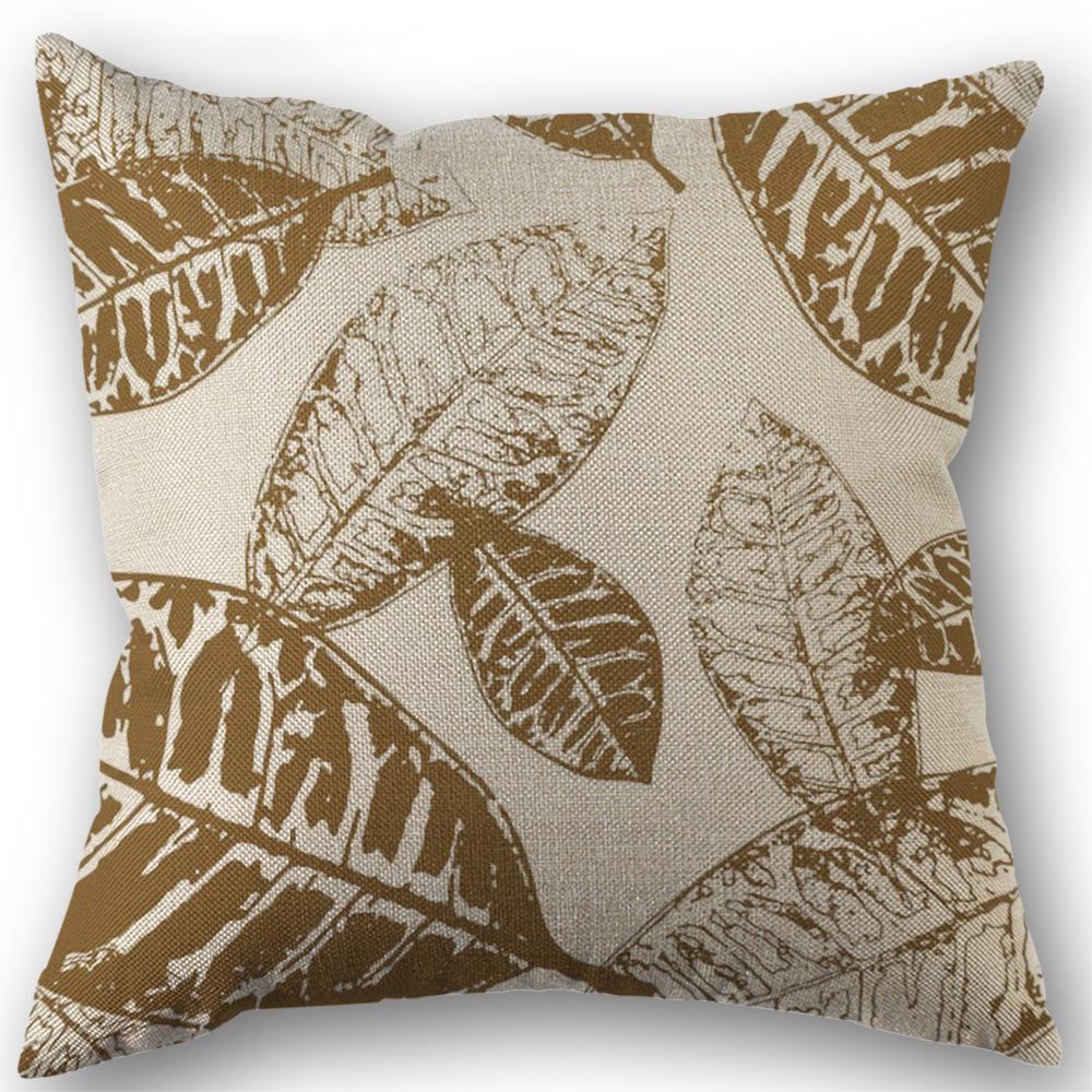 Light Brown Leaf Geometric Linen Cushion Cover for Car Living Room Sofa Bedroom Home Decor