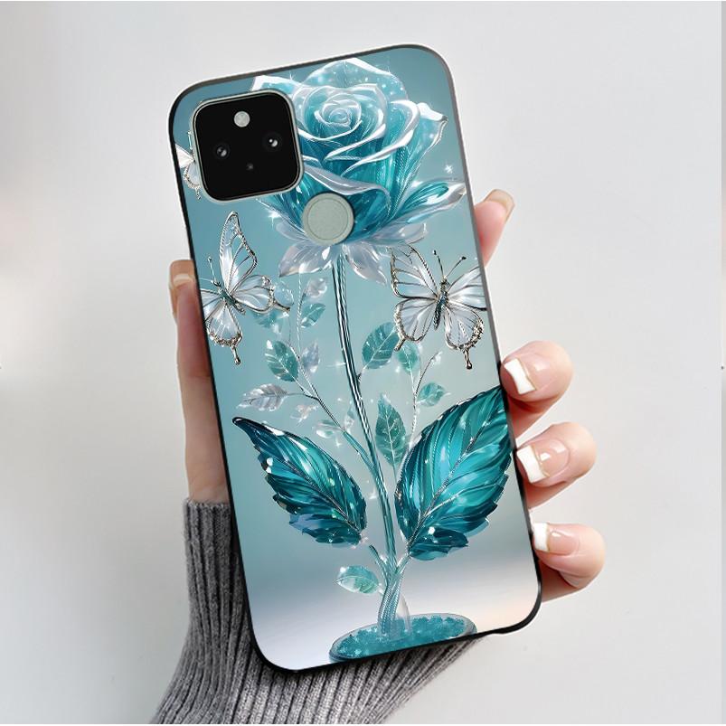 Silikonhülle für Google Pixel 5 Pixel 5A Pixel5 Pixel5A Weiche Abdeckung Luxus Mode Schmetterlingsblumen Bemalt Schwarz Handyhülle