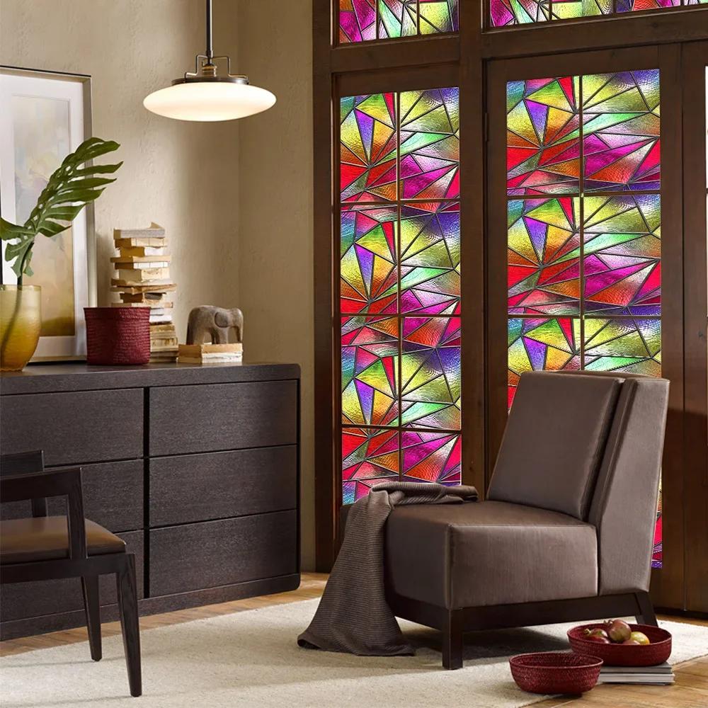 Retro Flowers Colorful Stained Glass Window Film Pattern Non-adhesive Window Decals Static Clings Non-Adhesive Window Stickers