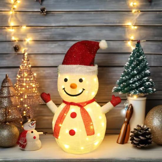 Weihnachts Schneemann Dekoration mit Beleuchtung Zusammenklappbarer Weißer Schneemann mit eingebauten LED-Lichtern Batteriebetrieben Leuchtende Weihnachtsdekoration für Veranda Garten