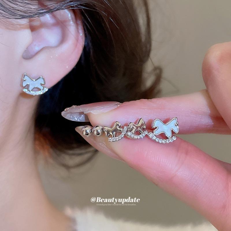Real gold electroplated silver needle zircon pony stud earrings set natal year fashionable versatile earrings light luxury high-end earrings