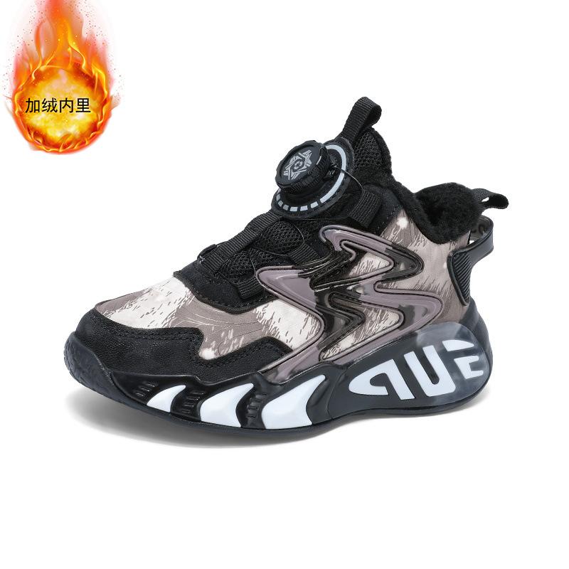 Children's Basketball Shoes Men's 6-12 Years Old Children's Shoes 2025 New Autumn and Winter Running Velvet Sports Shoes Entity