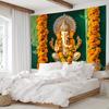 Divine Ganesha Tapestry  Vibrant Floral Border Ornate Design  Sacred Symbols for Spiritual and Cultural Home Decor Wall Art