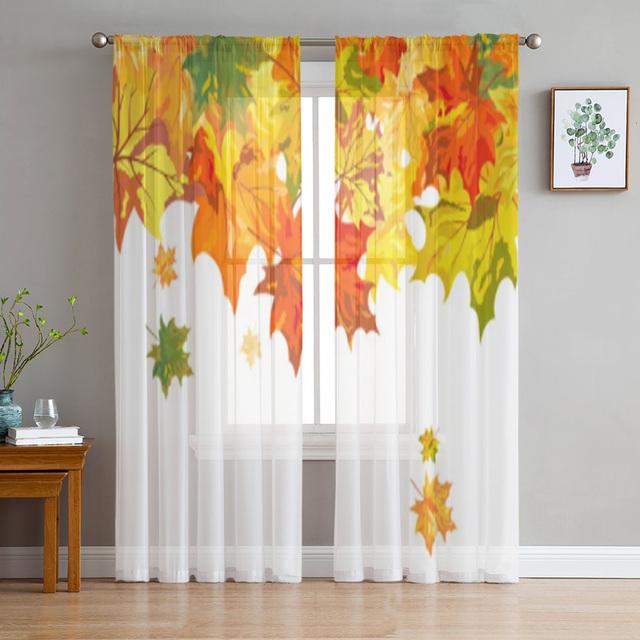 Maple Leaves Trees Texture Tulle Curtains For Living Room Sheer Voile Curtain Bedroom Decorative Kitchen Window Treatments