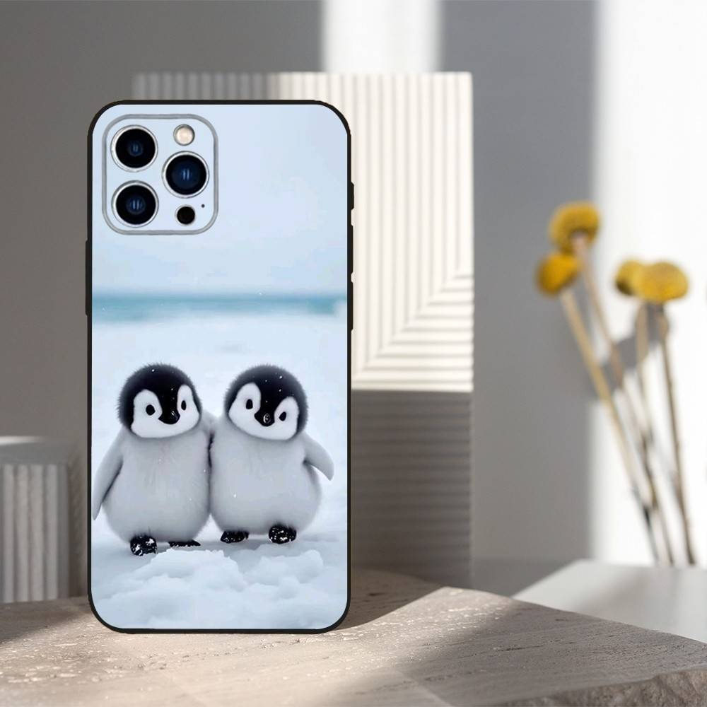 Cute Animal P-Pingu Penguin Case For iPhone 12,14,15,16,17,13,11,X,Mini,Plus,Pro Max,8,7,XR,SE,XS,Soft Silicone Black