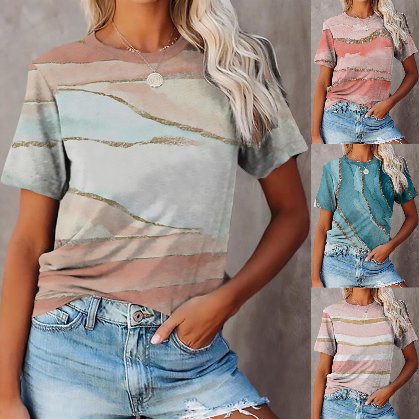 

Folulus Plus Size Women Short Sleeve Printed V-Neck Tops Tee T-Shirt Blouse