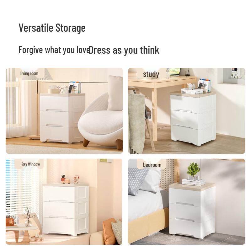 Simple Plastic 3-Layer Bedside Storage Cabinet