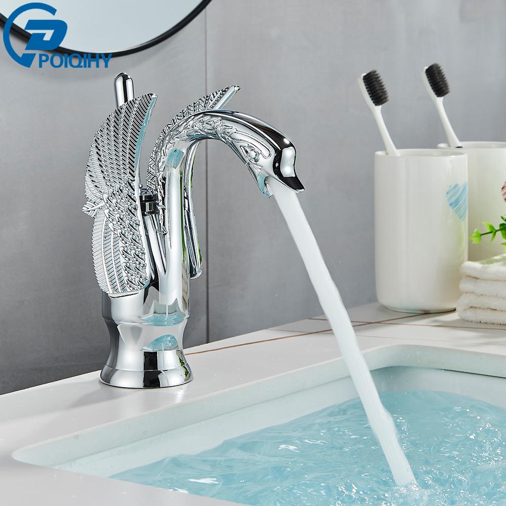 

POIQIHY Swan Golden Faucet Смесители для умывальника Однорычажный смеситель для ванной комнаты Смеситель для раковины в ванной Черный смеситель для умывальника