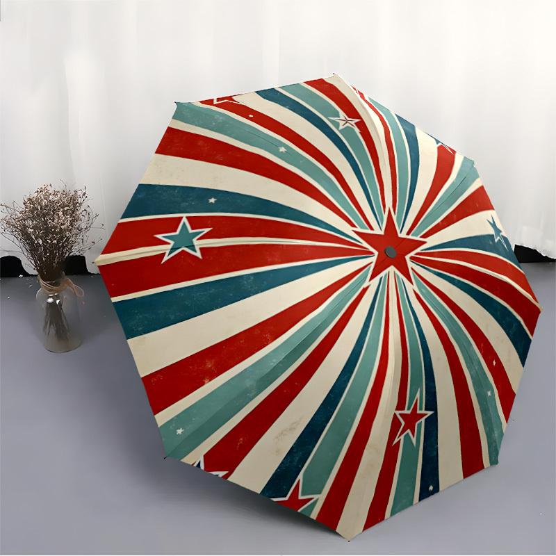1PC Stars and Stripes Automatic Folding Umbrella Portable Collapsible 8-Rib Umbrella for All Seasons, Casual Outdoor Accessory, A26