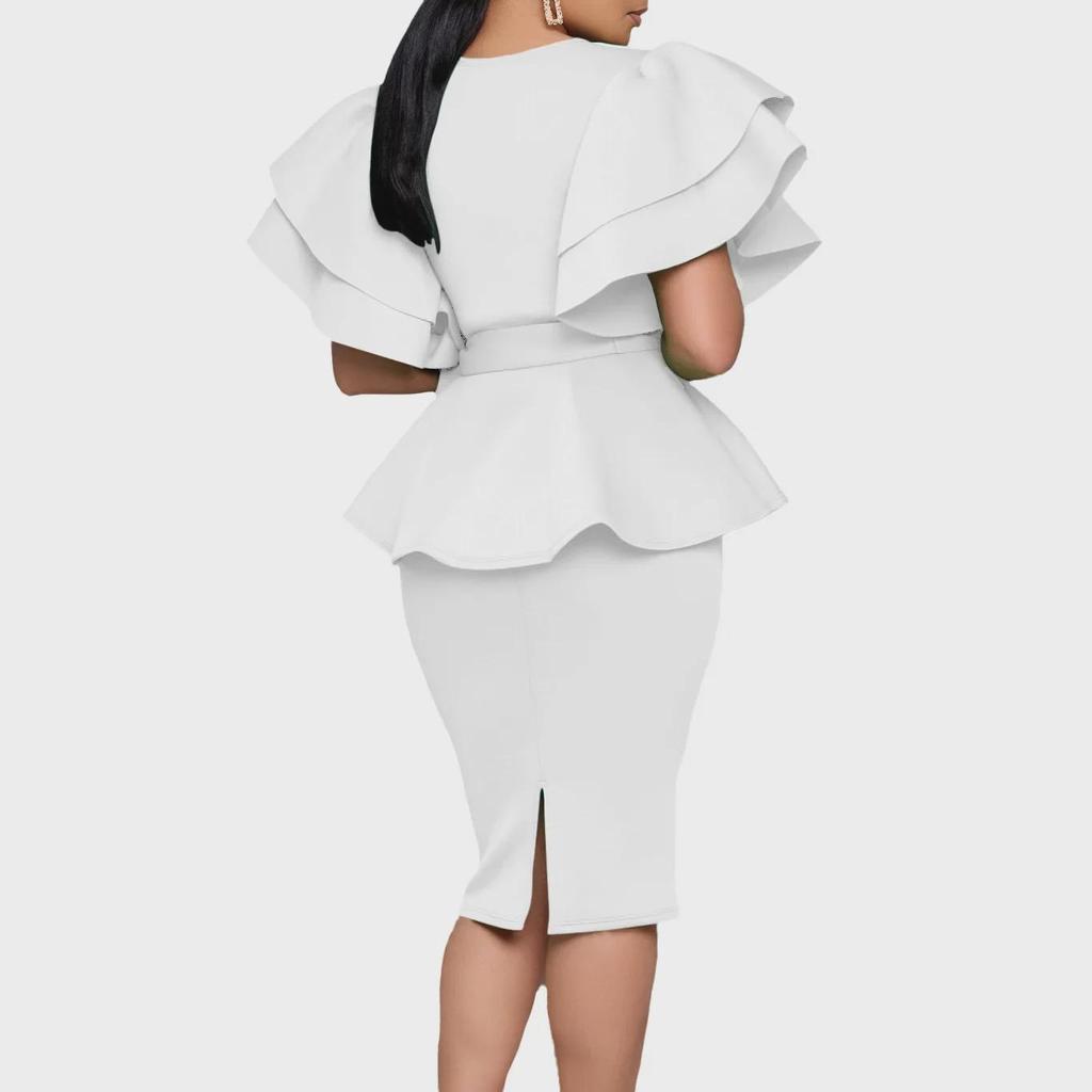 Elegant Ruffle Solid Color Party Dress - African Style