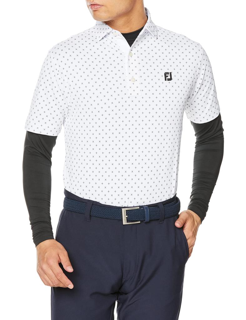 FootJoy Modern Classic Flower Icon Print Short Sleeve Shirt & Base Layer, White/Black, Men's Medium, 80440-M