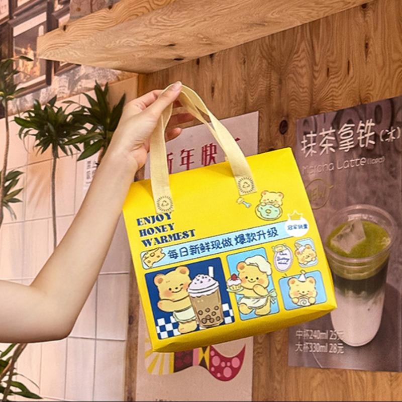 Milk Tea Coffee Beverage Insulated Bag, Aluminum Foil Dessert Bento Bag, Reusable Food Cake Drinks Package Handheld Bag, Non Wov