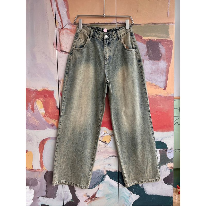 Foreign Trade Original Order WF Willow American Vintage Washed Slimming Loose Straight Wide Leg Jeans C9 1227