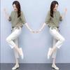Casual Fashion Age-reducing Cotton and Linen Suit Linen Short-sleeved Pants Two-piece Women
