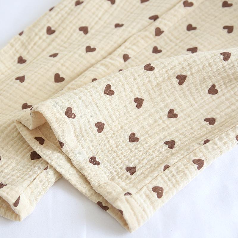 Women's 100% Cotton Gauze Pajama Set - Spring/Autumn Lapel Cardigan with Long Sleeve Top and Pants