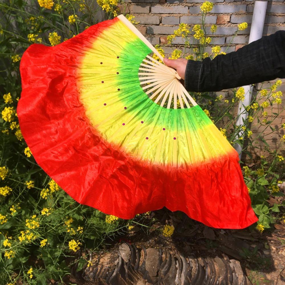 Multicolors Chinese Short Bellydance Fan 17/20cm Half Circle Silk Veil Pairs Bamboo Fans