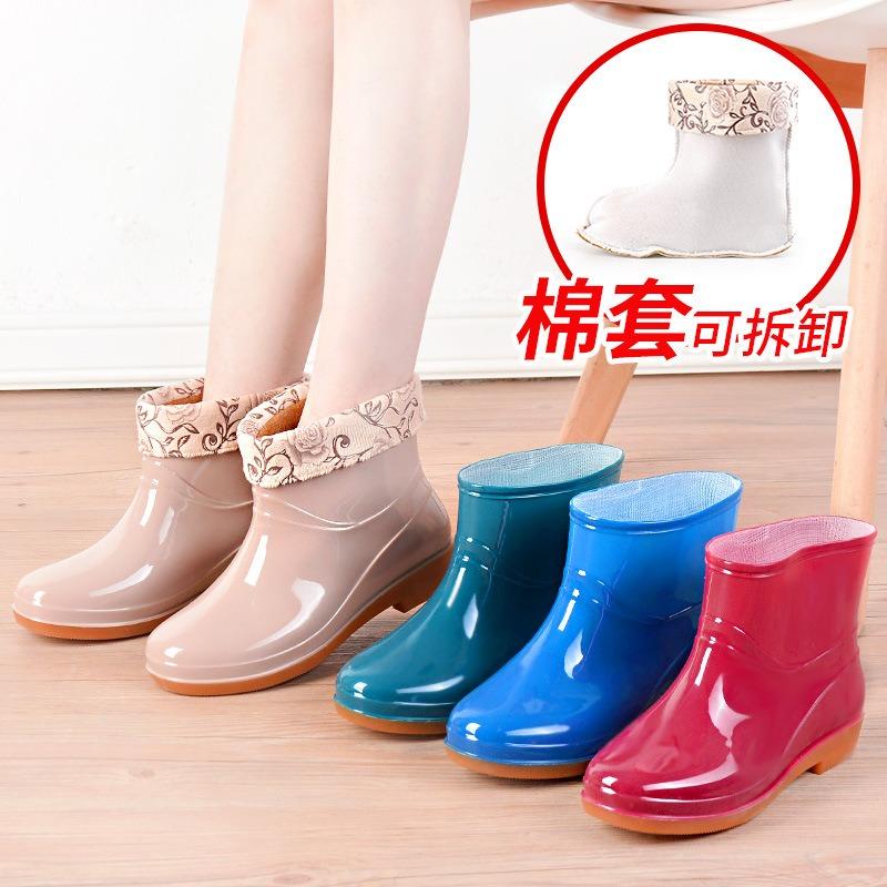 Summer pink low tube women's rain shoes canteen workshop kitchen non-slip rubber shoes construction site hygiene cleaning warm water shoes