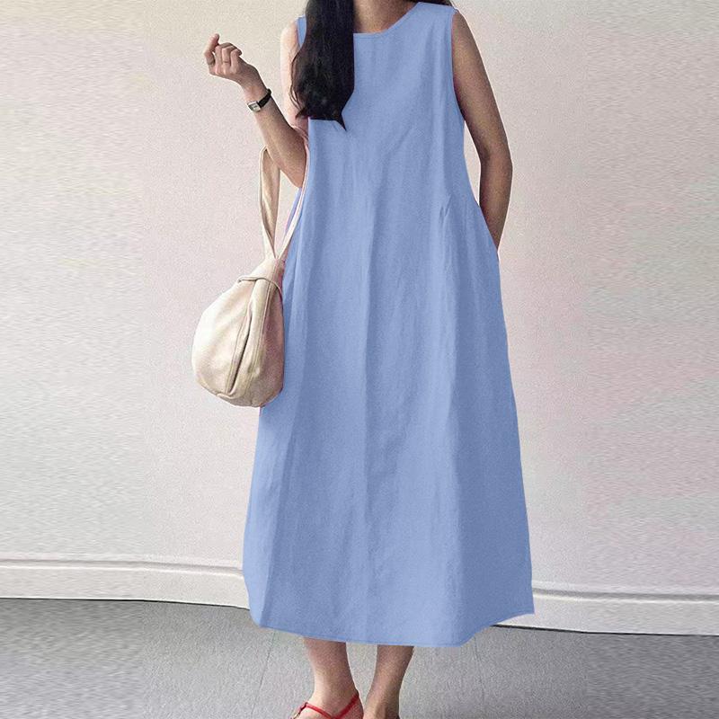 ZANZEA Women Casual Round Neck Summer Sleeveless Dress