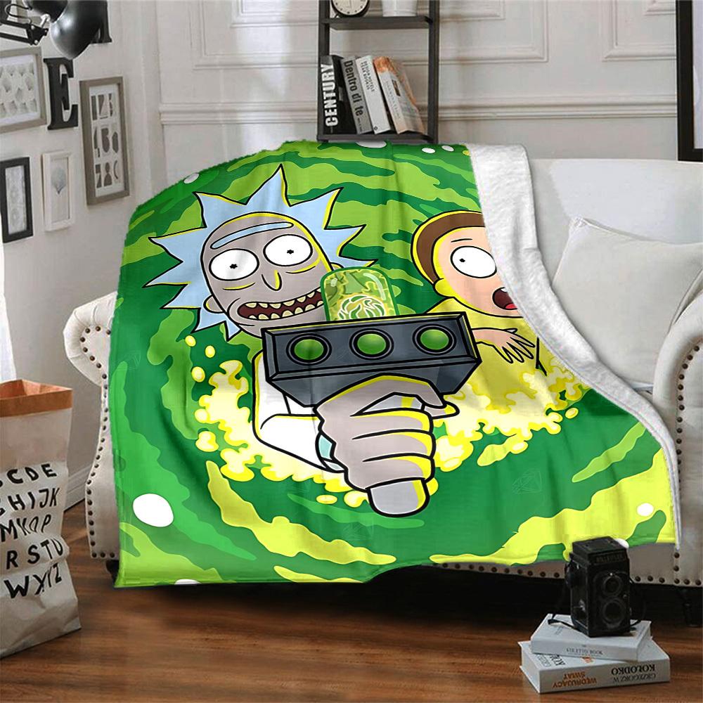 1pc Rick and Morty Blanket Lightweight Flannel Throw For Sofa, Bed, Travel, Camping, Livingroom, Office, Couch, Chair, And Bed